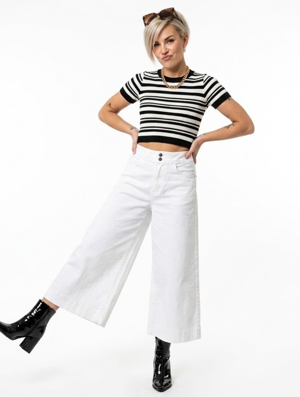 Chico's White Wide-Leg Culottes Cropped Jeans 14